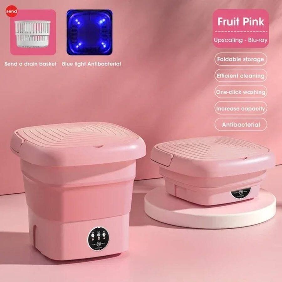 Go-shipping Camping Wasmachine Mini Wasmachine Draagbare Wasmachine 9L Met Centrifuge Roze