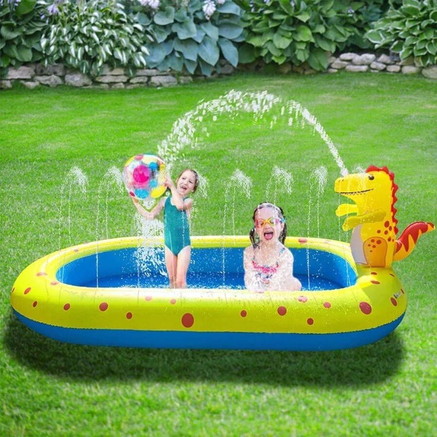 Go2Goshop Zwembad 170Cm Pvc Opblaasbare Zwembad Voor Kinderen Dinosaurus – Fontein Sprinkler Speelkleed Kinderen Water speelgoed