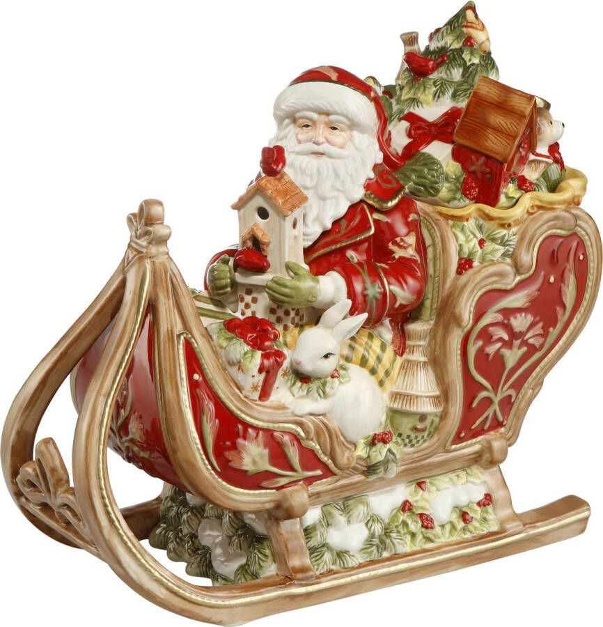 Goebel Fitz and Floyd | Decoratief beeld figuur Kerstman op slee | Aardewerk 34cm kerst