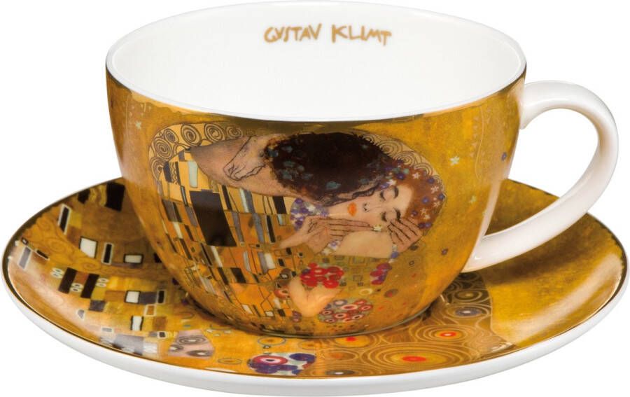 Goebel Gustav Klimt Kop en schotel De Kus Porselein 15cm 250ml met echt goud