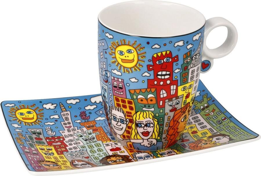 Goebel: James Rizzi Goebel James Rizzi Kop en schotel Summer in the City Porselein 19cm 400ml