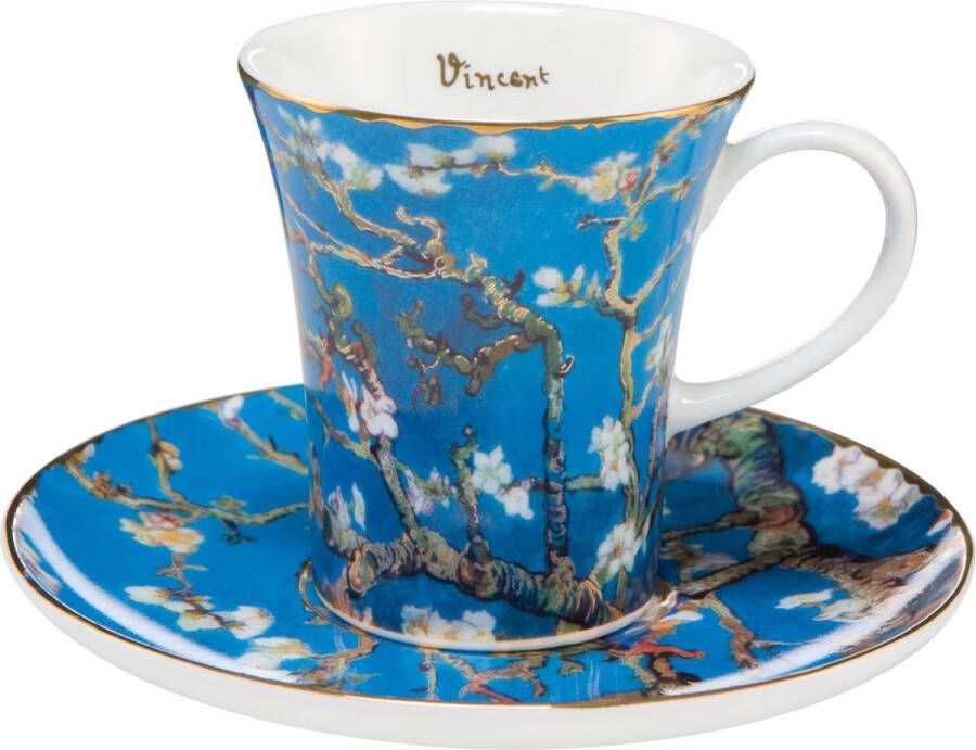 Goebel Vincent van Gogh | Kop en schotel Espresso Amandelboom blauw | Porselein 12cm 100ml met echt goud