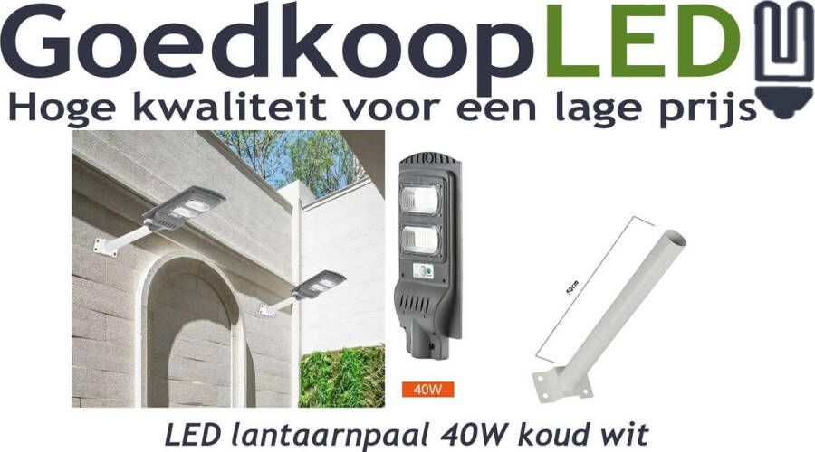 GoedkoopLED zonnepaneel LED lantaarnpaal 40W koud wit met sensor & 10.000mAh batterij