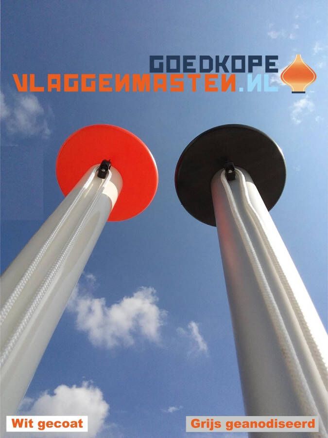 Goedkope-vlaggenmasten.nl Onderhoudsvrije vlaggenmast anti-diefstal 8 meter aluminium conisch 100-60 mm wit gecoat met cilinderslot contra-gewicht en kantelvoet 1208W2C