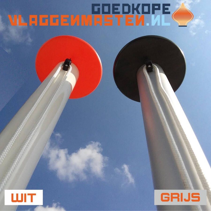 Goedkope-vlaggenmasten.nl Sterke en onderhoudsvrije 6 meter vlaggenmast aluminium conisch 100-60 mm grijs geanodiseerd incl. kikker koord en geleide-oog 1206A1 (zonder grondbevestiging)