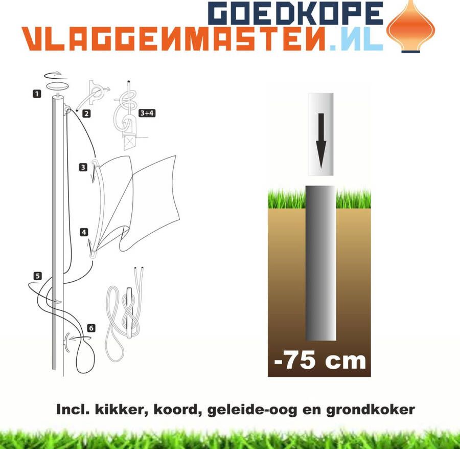 Goedkope-vlaggenmasten.nl Sterke En Onderhoudsvrije Vlaggenmast Cilindrisch 65 mm 6 m Aluminium Inclusief Kikker Koord Geleide-oog En Grondkoker Grijs