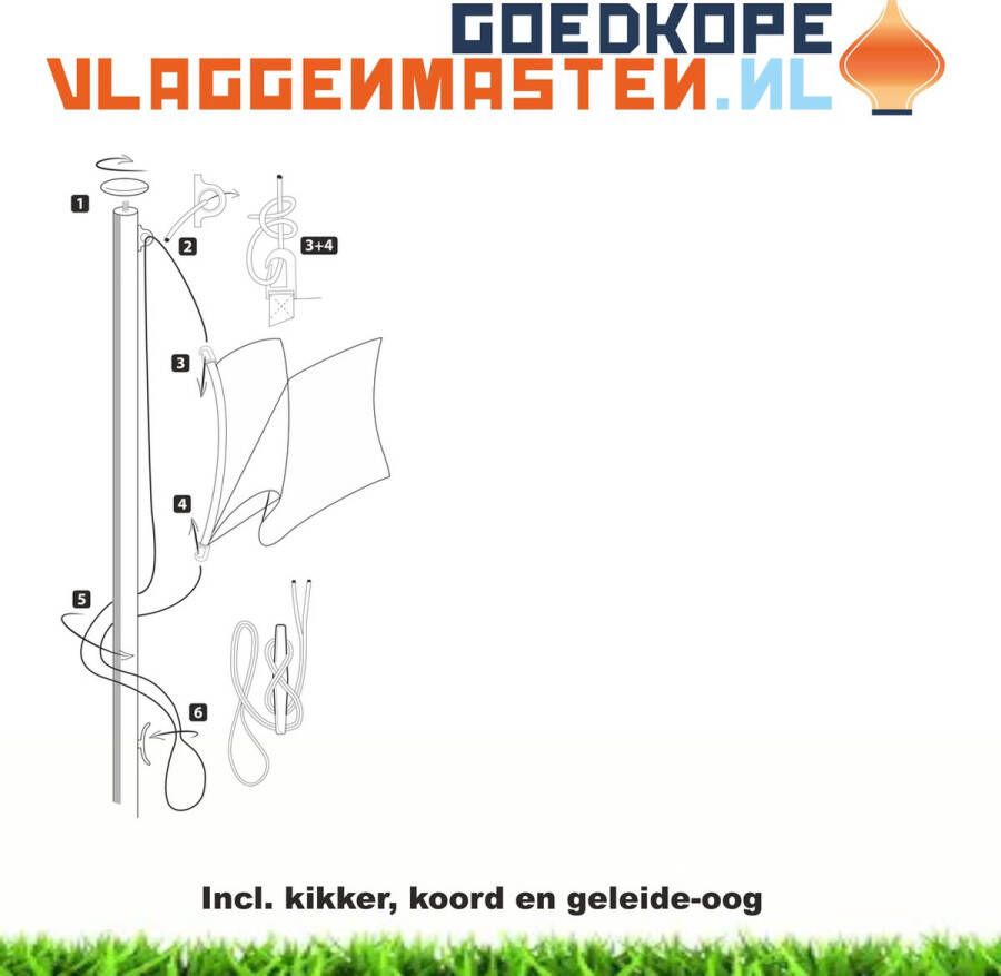 Goedkope-vlaggenmasten.nl Sterke En Onderhoudsvrije Vlaggenmast Cilindrisch 65 mm 6 m Aluminium Inclusief Kikker Koord Geleide-oog En Grondkoker Wit Gecoat