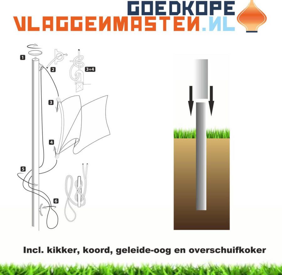 Goedkope-vlaggenmasten.nl Vlaggenmast BASIC 8 meter aluminium cilindrisch ø 85 mm wit incl. knop kikker koord en geleide-oog en kantelvoet 8508W1C