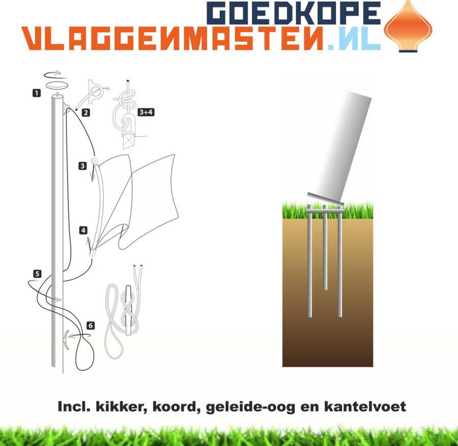 Goedkope-vlaggenmasten.nl Vlaggenmast BASIC 7 meter aluminium cilindrisch ø 75 mm wit incl. knop kikker koord en geleide-oog en kantelvoet 7507W1C