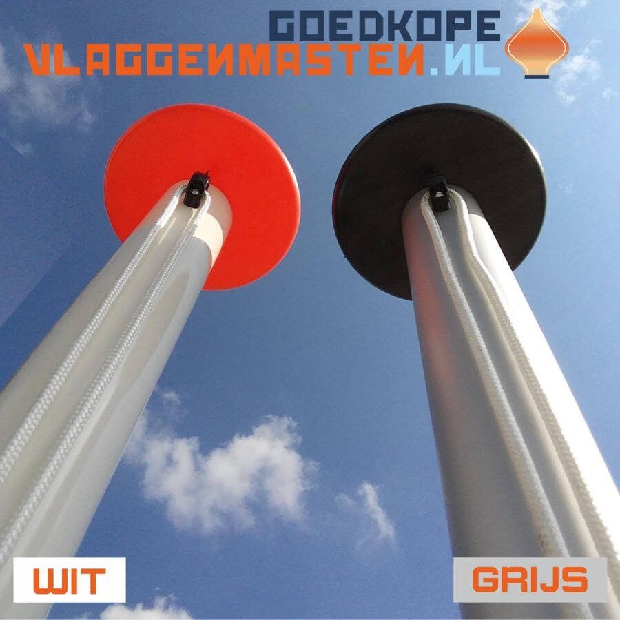 Goedkope-vlaggenmasten.nl Vlaggenmast BASIC 7 meter aluminium cilindrisch ø 75 mm wit incl. knop kikker koord en geleide-oog en kantelvoet 7507W1C