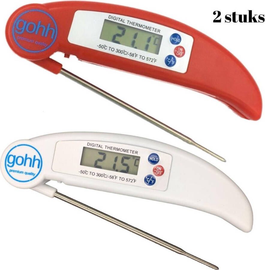 Gohh Digitale Vleesthermometer Kookthermometer Suikerthermometer (van -50°C tot 300°C) 1 x Wit 1 x Rood