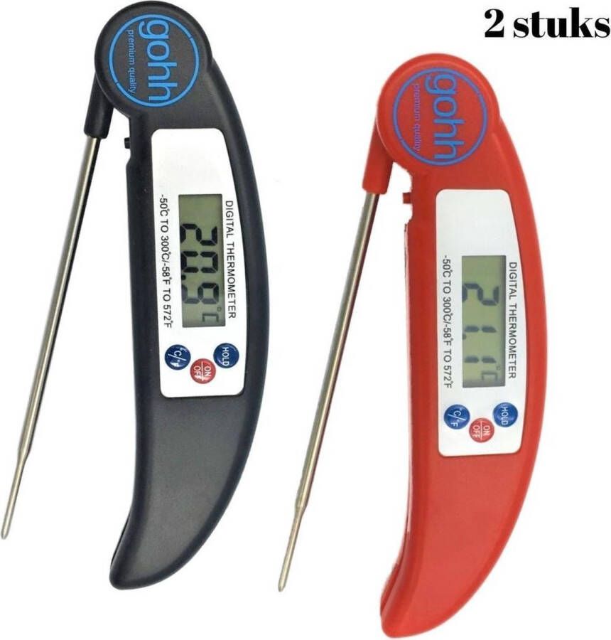 Gohh Digitale Vleesthermometer Kookthermometer Suikerthermometer (van -50°C tot 300°C) 1 x Zwart 1 x Rood