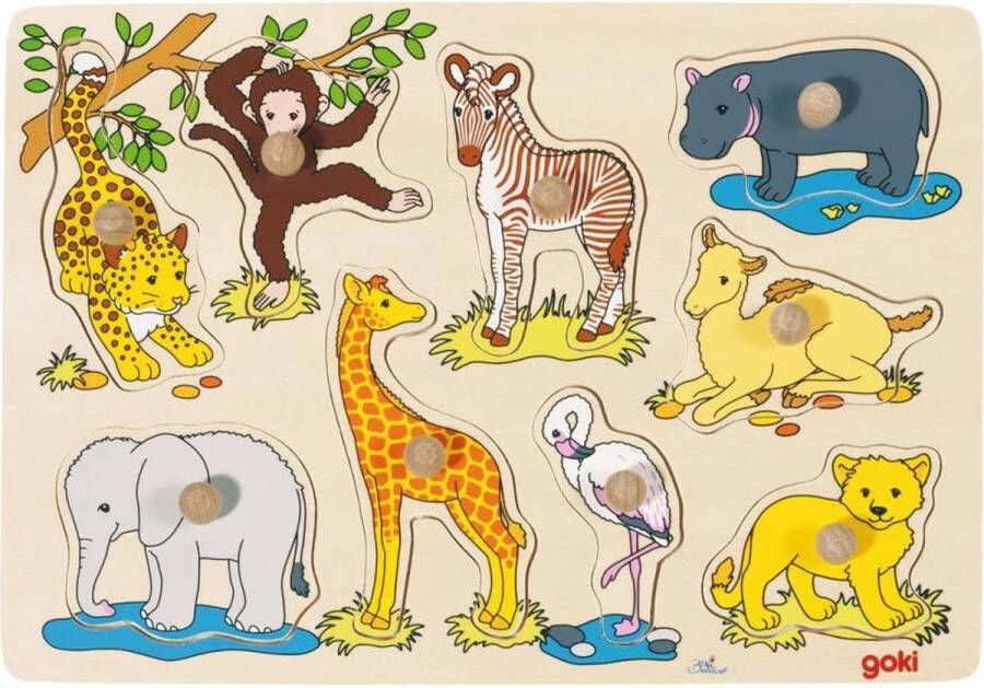 Goki 9-delige puzzel afrikaanse babydieren