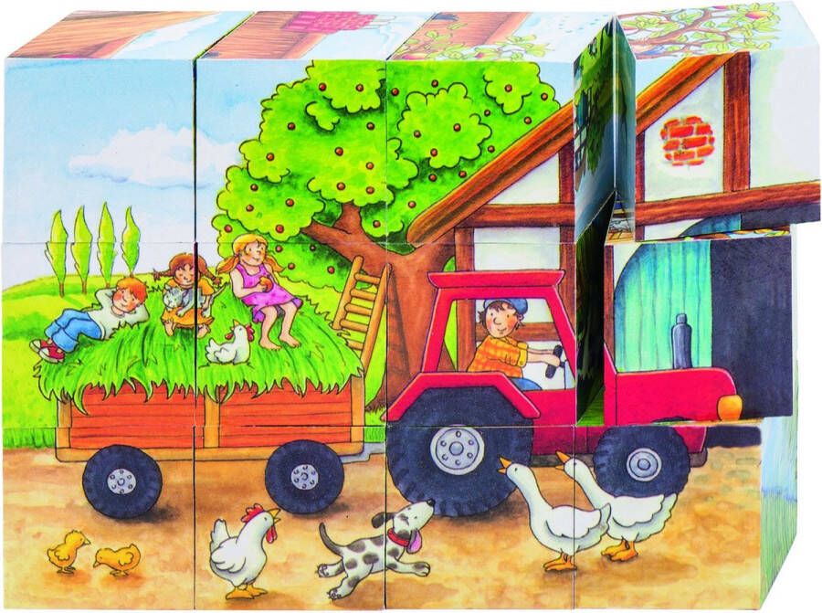 Goki Blokkenpuzzel Boerderij 14 Cm Junior Hout 12-delig