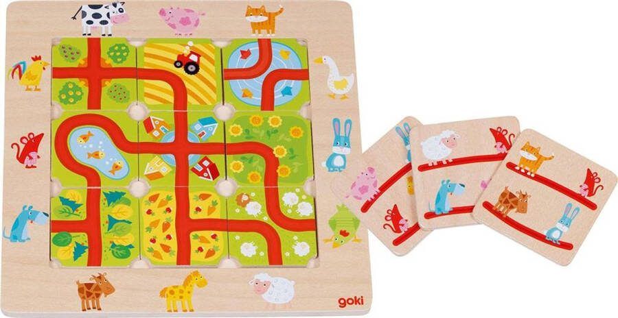 Goki Gezelschapsspel: VIND DE WEG! OP DE BOERDERIJ 21x21cm 9-delig met 20 speelkaarten in doosje 4+