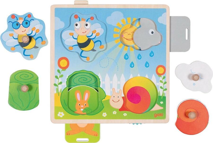 Goki Houten Achtergrond Vormenpuzzel Tuin 4st