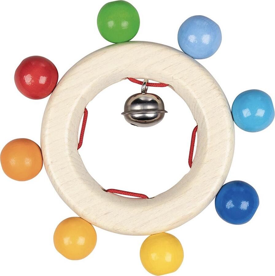 Goki Houten Grijppring met Regenboog Kralen