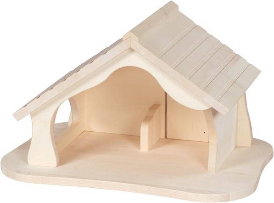 Goki Holztiger Kerststal Boerderij stal 54x37 4x31 8cm met kerstster hout 3+