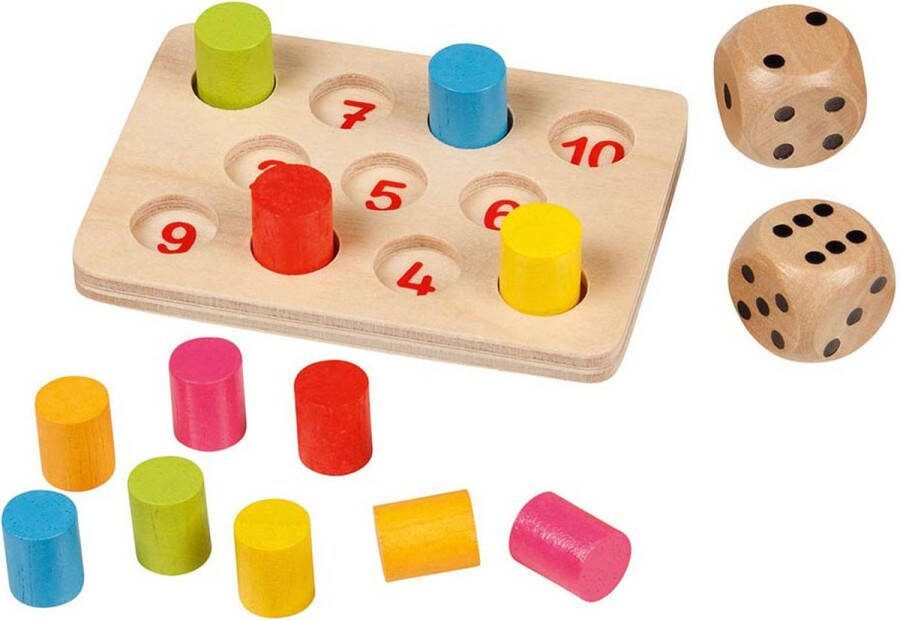 Goki Dobbelspel: SHUT the BOX MINI 7x5x1 5cm met 2 dobbelstenen hout 6+