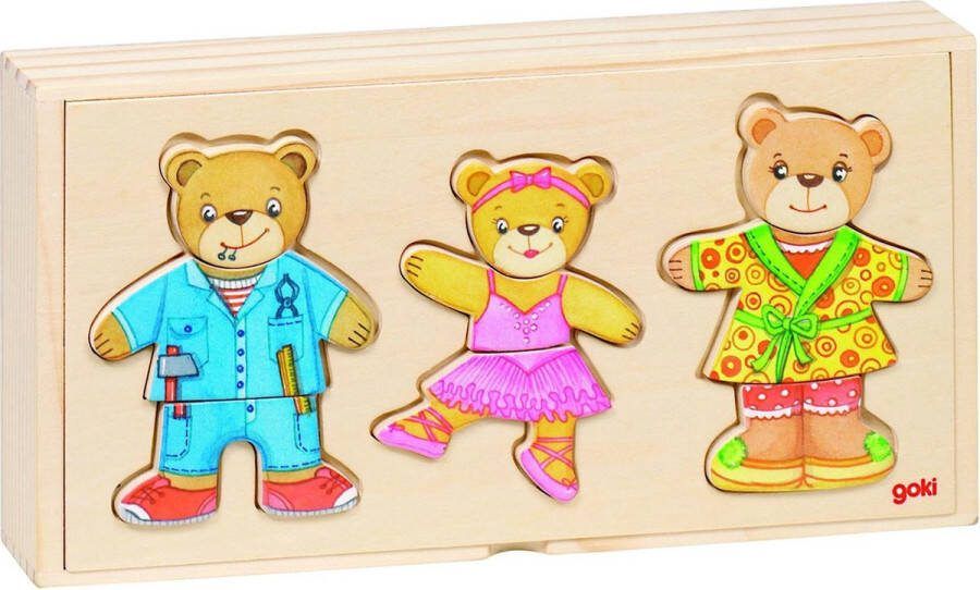 Goki Houten Aankleedpuzzel Beren in Houten Box 36st
