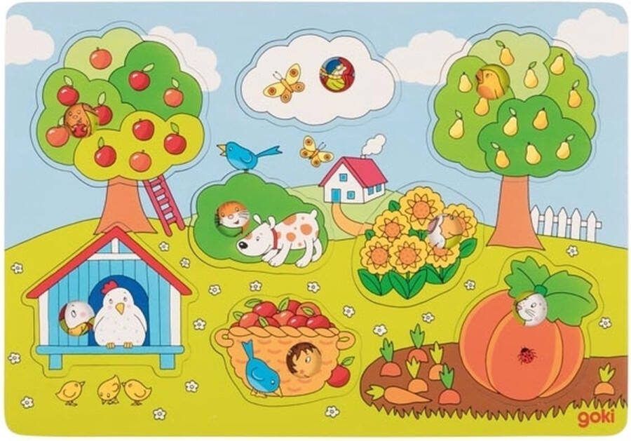 Goki Houten Achtergrond Vormenpuzzel in de Tuin 8st