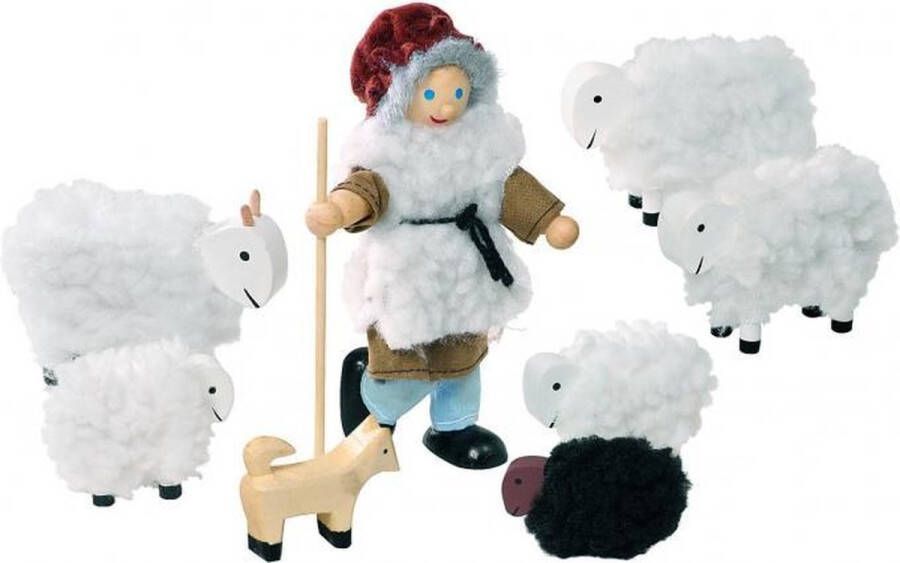 Goki Houten buigpopje herder met schapen