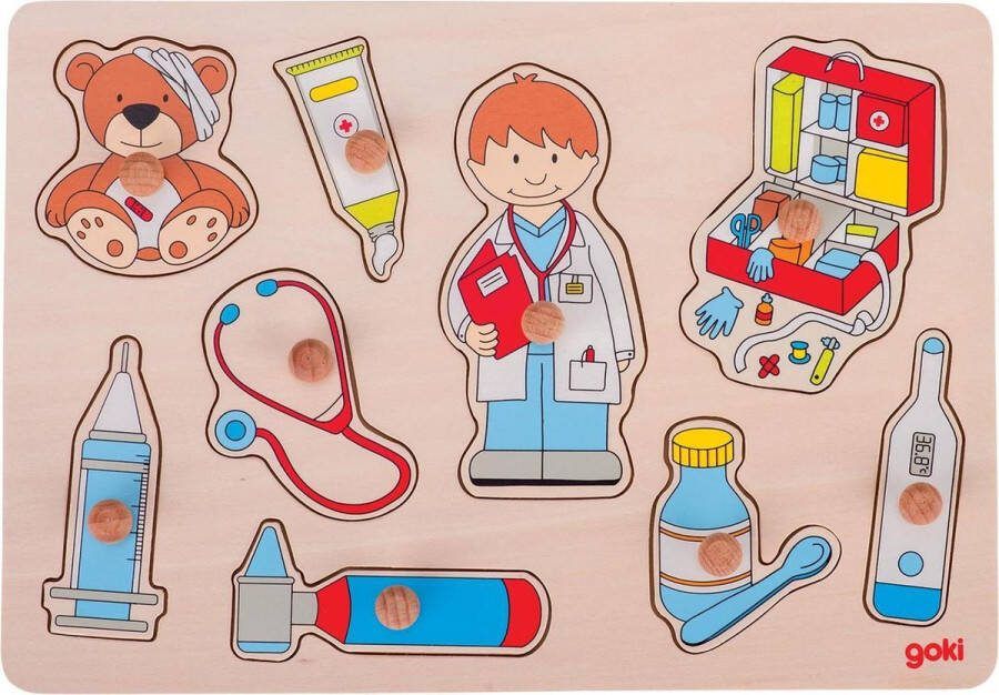 Goki houten knoppuzzel Bij de dokter 9 stukjes