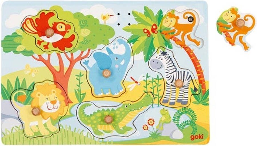 Goki Houten Noppenpuzzel Dierentuin met Geluid 6st