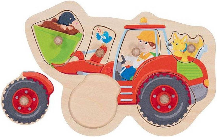 Goki Houten Noppenpuzzel Wiellader 6st