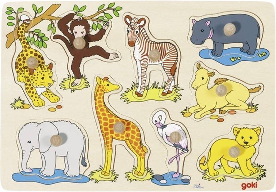 Goki Houten Noppenpuzzel Wilde Dieren 9dlg