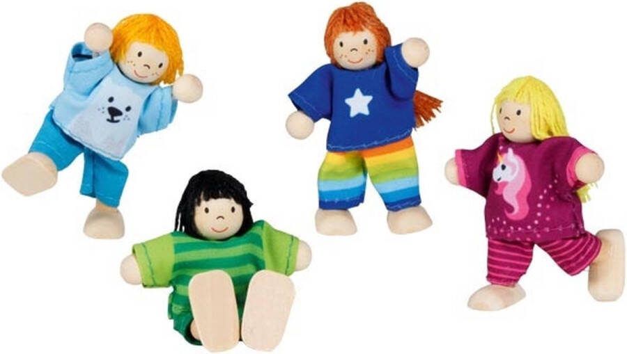 Goki Houten Poppenhuis Poppen Flexibel Kinderen 4st