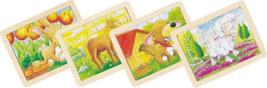 Goki Houten Puzzels Dieren set van 6