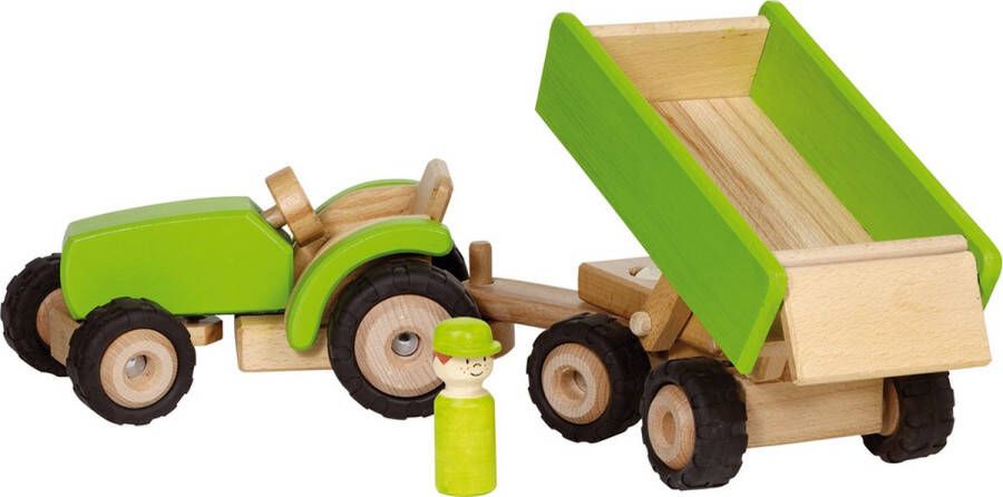 Goki Houten tractor met aanhangwagen 52 x 14 5 x 14 cm groen