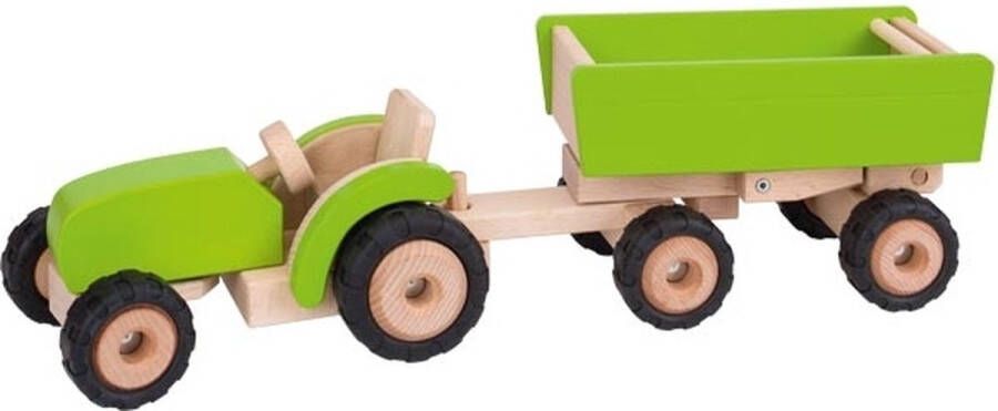 Goki Houten tractor met aanhangwagen 52 x 14 5 x 14 cm groen