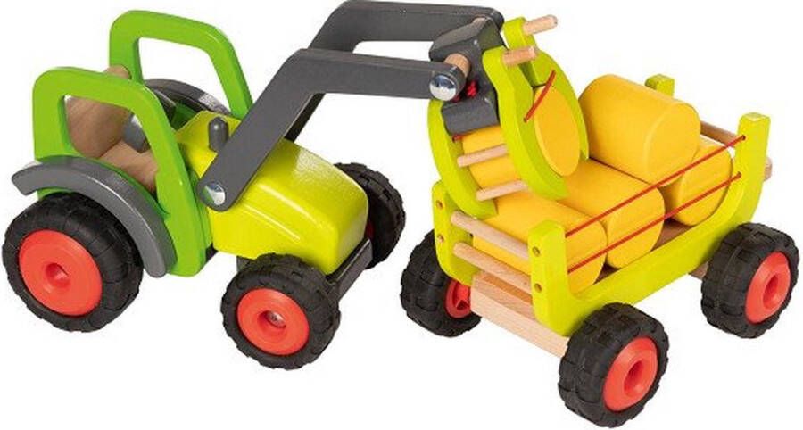 Goki Tractor Met Hooiwagen Junior 55 X 16 Cm Hout 7-delig