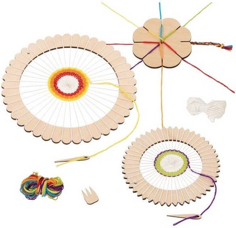 Goki WEEFGETOUW SET diam.22 16 10cm 8-delig met 7 kleuren wol hout 6+