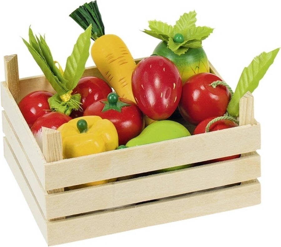 Goki Kistje met speelgoed groente en fruit 10-delig 13 6 x 10 6 x 6 8 cm Speelgoedeten en -drinken