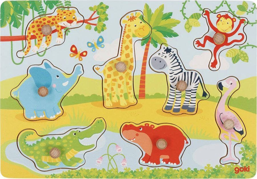 Goki Steekpuzzel: AFRIKAANSE BABYDIEREN 30x21x2 4cm 8-delig hout 1+