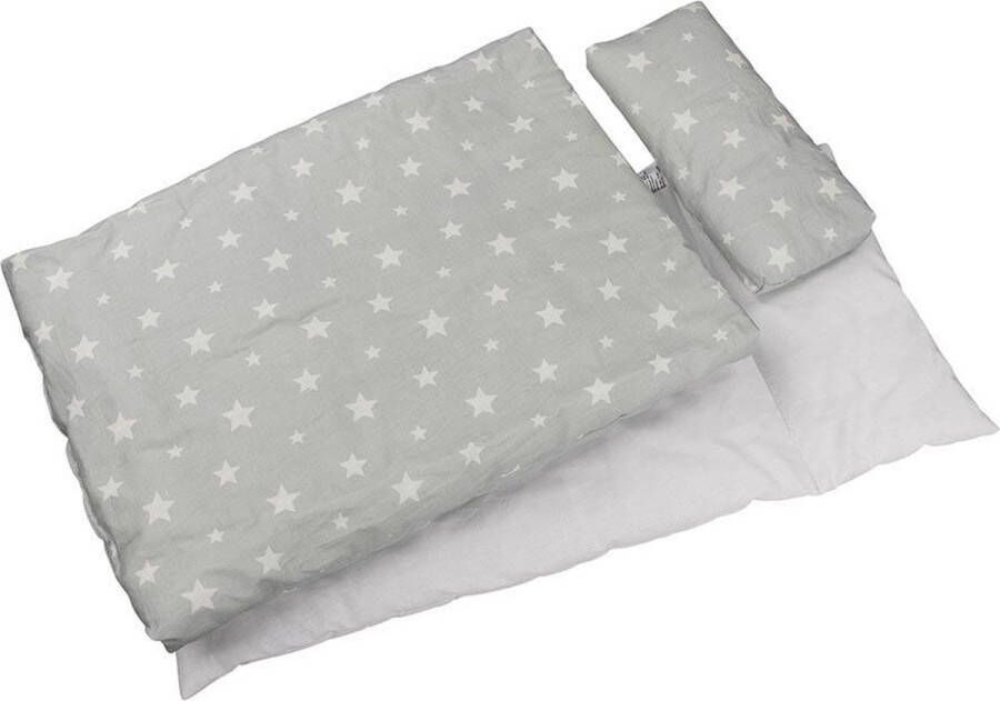 Goki Poppen Beddenset Sterrenhemel 3-delig Matras Dekbed Kussen Grijs Wit