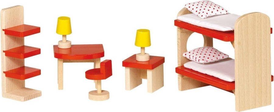 Goki Poppenhuismeubeltjes: KINDERKAMER bed H10cm 11-delig