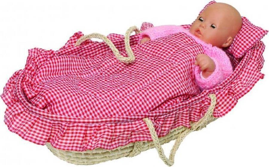 Goki POPPENMANDJE MET LAKENTJES ROOD GERUIT 58 X 33 X 15 CM