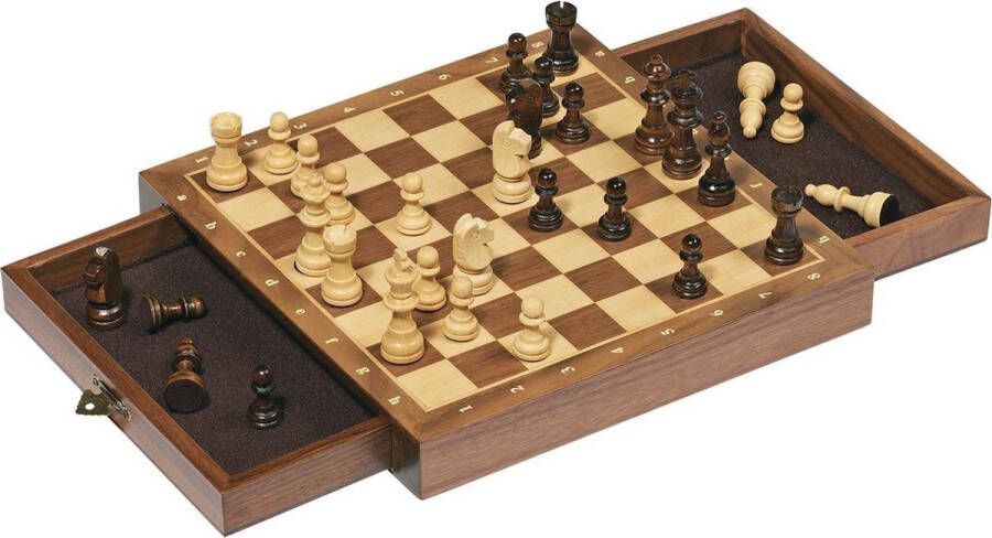 Goki schaakspel magnetisch 25 cm hout zwart naturel lichtbruin