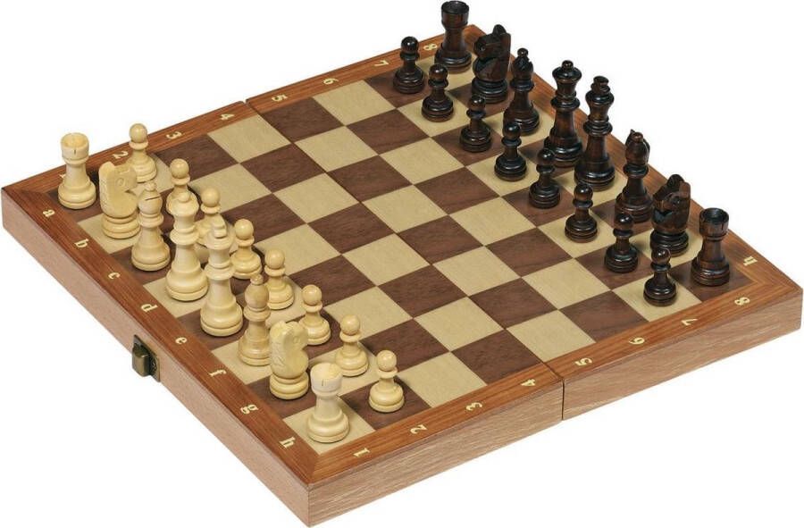 Goki schaakspel opvouwbaar 30 x 30 cm hout bruin naturel