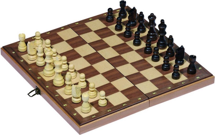 Goki schaakspel opvouwbaar 38 x 38 x 2 5 cm hout wit bruin