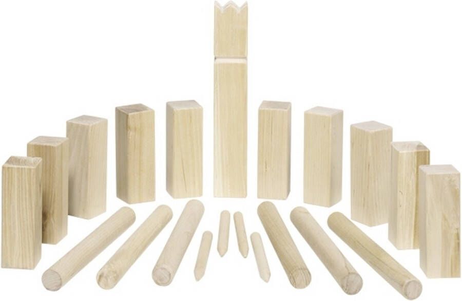 Goki Schaakspel: KUBB vikingschaakspel H25cm en 4x4x12cm 21-deli