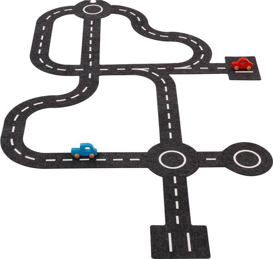 Goki AUTOBAAN met 2 voertuigen vilt 30-delig kruispunt diam. 26cm 2+