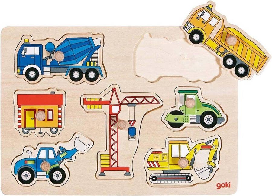 Goki Houten Noppenpuzzel Werkvoertuigen