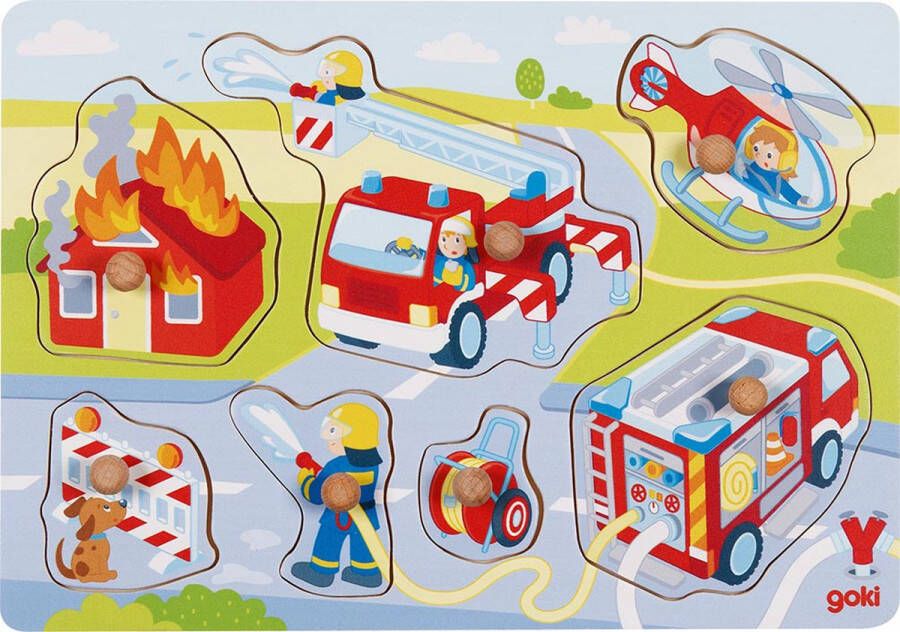 Goki Steekpuzzel: De BRANDWEER in ACTIE 30x21x2 5cm 7-delig hout 1+