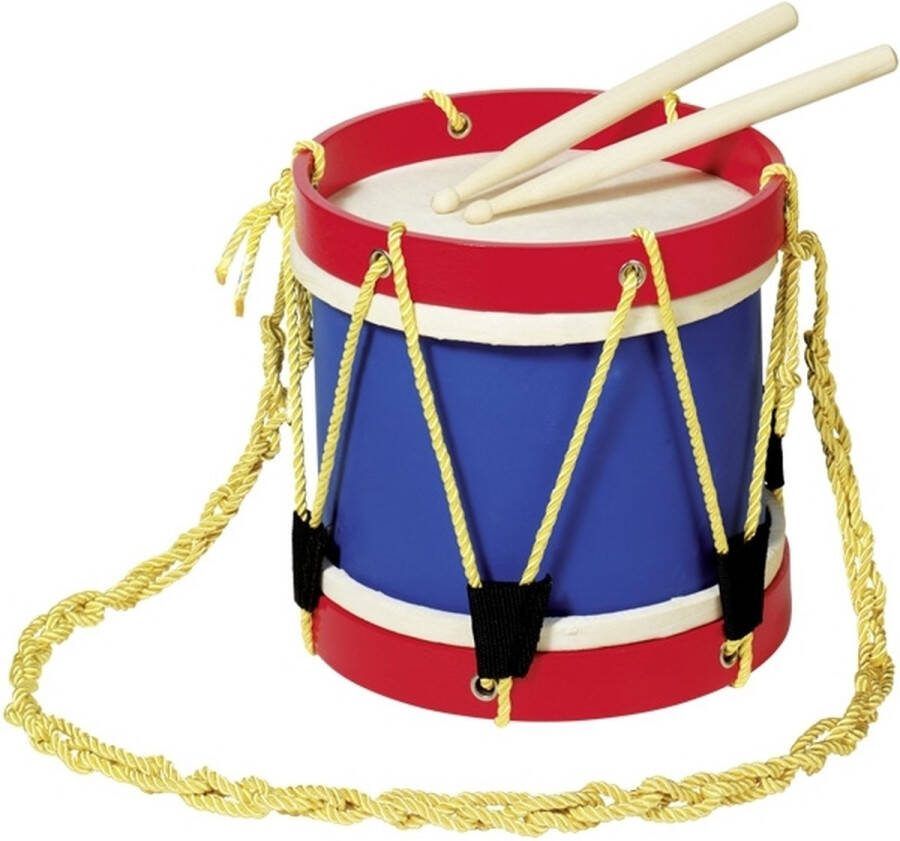 Goki HOUTEN TROMMEL ROOD MET BLAUW: DIAMETER 21 5 CM