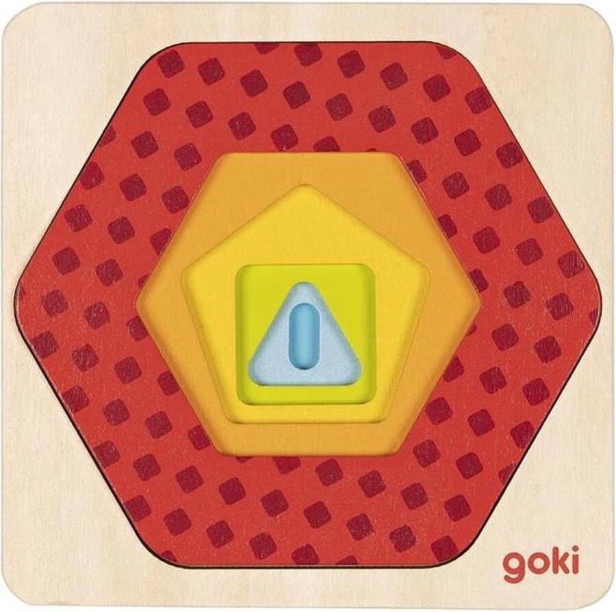 Goki Vormenpuzzel Geometrie Junior 12 X 12 Cm Hout 5-delig